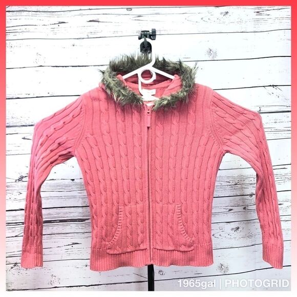 St John’s Bay Cable-knit fauxFur Trim Hood Sweater - Picture 1 of 8